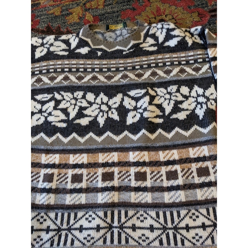 Vintage Dana Scott Sweater Men's‎ Large Beige & Grey Geometric Knit Size L 90s
